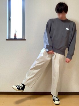 「shiki tokyo（シキトウキョウ）のアイテム（スウェット）」を使った、ぽんぬ🪡さん（メンズ・175cm）の秋コーディネート