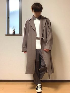 「shiki tokyo（シキトウキョウ）のアイテム（トレンチコート）」を使った、ぽんぬ🪡さん（メンズ・175cm）の秋コーディネート
