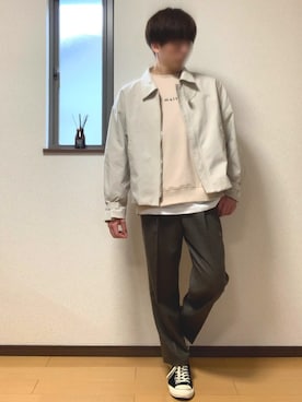 「UNIQLO（ユニクロ）のエアリズムコットンオーバーサイズTシャツ（5分袖）（Tシャツ/カットソー）」を使った、ぽんぬ🪡さん（メンズ・175cm・20代）の冬コーディネート