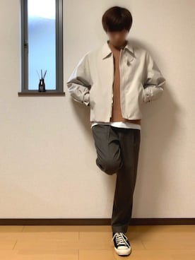 「UNIQLO（ユニクロ）のエアリズムコットンオーバーサイズTシャツ（5分袖）（Tシャツ/カットソー）」を使った、ぽんぬ🪡さん（メンズ・175cm・20代）の冬コーディネート