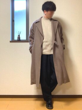 「shiki tokyo（シキトウキョウ）のアイテム（トレンチコート）」を使った、ぽんぬ🪡さん（メンズ・175cm）の冬コーディネート