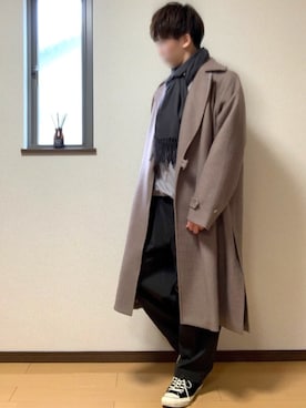 「shiki tokyo（シキトウキョウ）のアイテム（トレンチコート）」を使った、ぽんぬ🪡さん（メンズ・175cm）の冬コーディネート