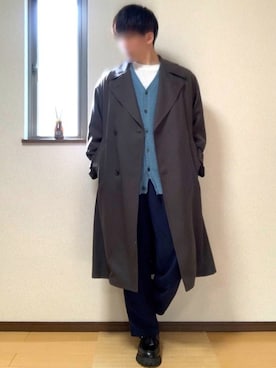 「レースアップシューズ」｜「アイテム（トレンチコート）」を使った、ぽんぬ🪡さん（メンズ・175cm）の春コーディネート
