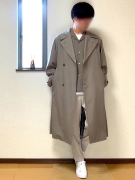 「柄シャツ」｜「アイテム（トレンチコート）」を使った、ぽんぬ🪡さん（メンズ・175cm）の春コーディネート