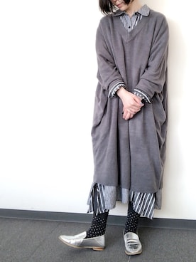 「ゆるニット」｜「アイテム（シャツワンピース）」を使った、園崎未恵 Sonozaki Mieさん（レディース・155cm）の春コーディネート