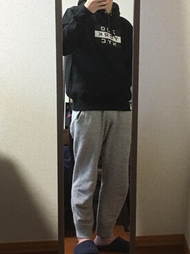 「ZOO YORK（ズーヨーク）のZOO YORK/ズーヨーク： BOX ROGO HOODED PARKA＃（パーカー、ブラック系）」を使った、シロクマさん（メンズ・173cm）の冬コーディネート