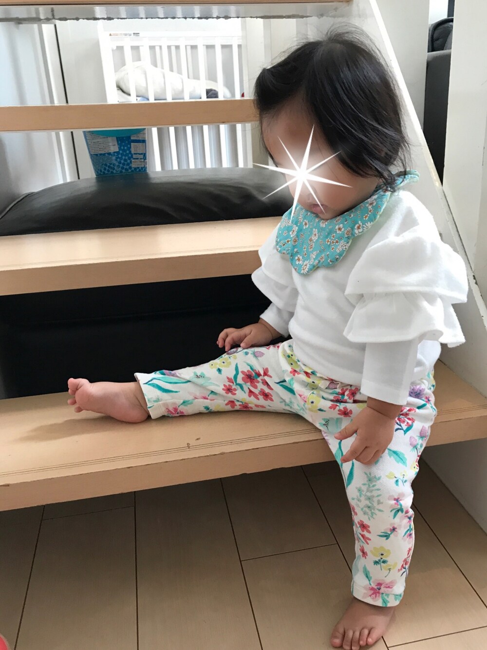 「おんなのこ、1歳、プチプラ」｜「Handmadeのアイテム（スタイ/よだれかけ、グリーン系）」を使った、H♡Hさん（キッズ・120cm）の秋コーディネートの1枚目の写真