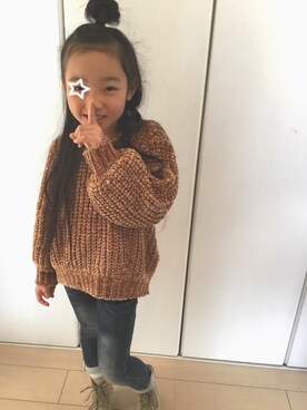 「ボリュームニット」｜H♡Hさん（キッズ・120cm）の冬コーディネート