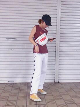 「MONROW（モンロー）のアイテム」を使った、remiさん（レディース・158cm）の夏コーディネート