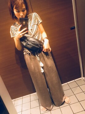 「ブラウンコーデ」｜「アイテム（ビーチサンダル）」を使った、remiさん（レディース・158cm）の夏コーディネート