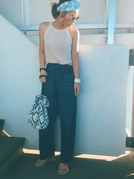 「ヘアバンド」｜「アイテム（ビーチサンダル）」を使った、remiさん（レディース・158cm）の夏コーディネート
