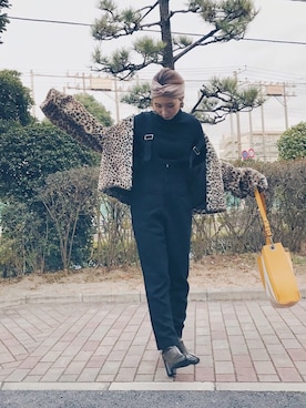 「SLY（スライ）のアイテム（つなぎ/オールインワン）」を使った、remiさん（レディース・158cm）の冬コーディネート