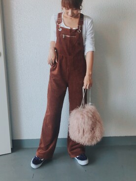 「stradivarius（ストラディバリウス）のアイテム（オールインワン・サロペット）」を使った、remiさん（レディース・158cm）の秋コーディネート