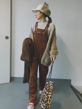 「stradivarius（ストラディバリウス）のアイテム（オールインワン・サロペット）」を使った、remiさん（レディース・158cm）の冬コーディネート