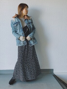「stradivarius（ストラディバリウス）のアイテム（デニムジャケット）」を使った、remiさん（レディース・158cm）の冬コーディネート