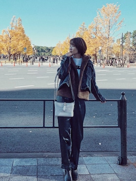 「Ameri（アメリ）のアイテム（デニムジャケット）」を使った、remiさん（レディース・158cm）の冬コーディネート