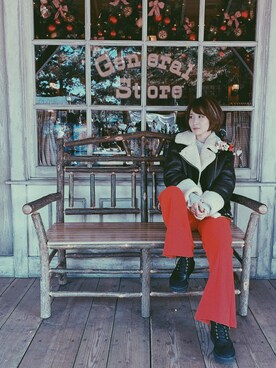 「red」｜「アイテム（ブーツ）」を使った、remiさん（レディース・158cm）の冬コーディネート