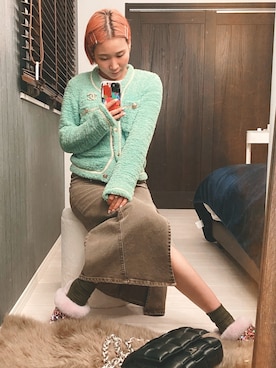 「STYLENANDA（スタイルナンダ）のアイテム（デニムスカート）」を使った、remiさん（レディース・158cm）の冬コーディネート