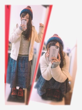 「ナチュラル」｜「アイテム（ムートンコート）」を使った、ぱんださん（レディース・151cm）の秋コーディネート