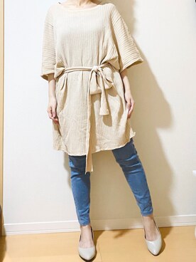 「URBAN RESEARCH DOORS WOMENS（アーバンリサーチ ドアーズ ウィメンズ）のアイテム（トップス、ベージュ系）」を使った、arafo_jpさん（レディース・154cm）の夏コーディネート