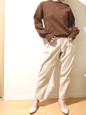 「ROPE' PICNIC（ロペピクニック）の【Rilakkuma×ROPE' PICNIC】後ろハーフジッププルオーバー（ニット/セーター、ホワイト系）」を使った、arafo_jpさん（レディース・154cm）の夏コーディネート