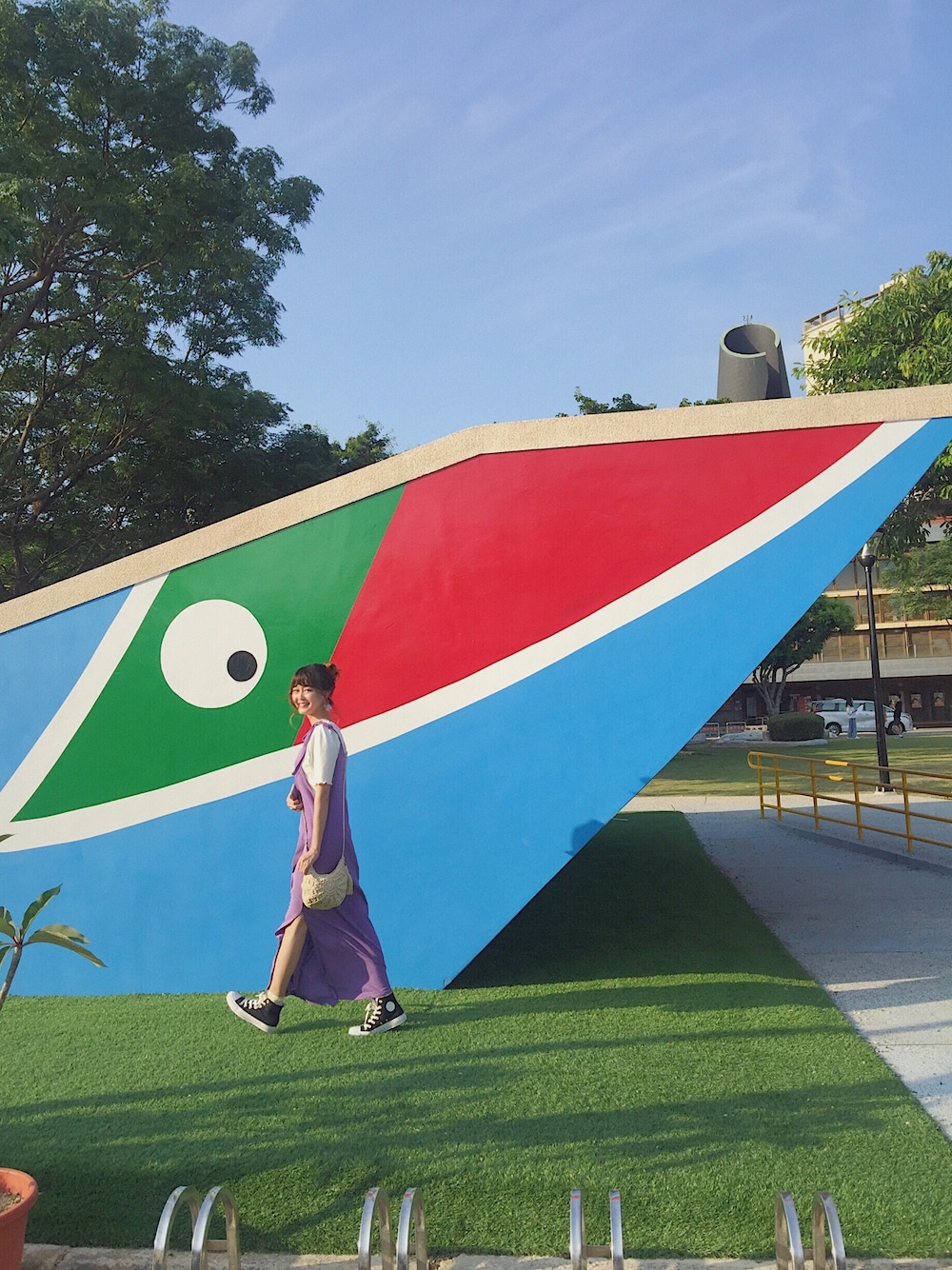 「夏、シンプルコーデ、オトナカジュアル、休日コーデ、プチプラ、カジュアルコーデ、低身長、ロングワンピース、きれいめカジュアル、大人カジュアル」｜「Kastaneの無地肩結びワンピース（ワンピース、パープル系）」を使った、YokiChenさん（レディース・158cm）の夏コーディネートの1枚目の写真