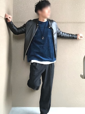 「ベロア」｜「アイテム（ライダースジャケット）」を使った、むらくもさん（メンズ・168cm）の秋コーディネート