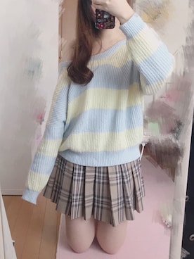 「古着のアイテム（トップス、ブルー系）」を使った、みゆカレーさん（レディース）の秋コーディネート