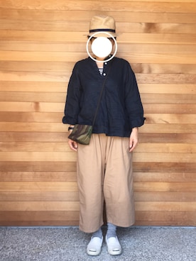 「無印良品コーデ」｜「アイテム（帽子）」を使った、iimaさん（レディース・155cm）の春コーディネート