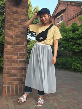 「Samansa Mos2 blue（サマンサモスモスブルー）のアイテム（キャップ）」を使った、natsukiさん（レディース・164cm）の春コーディネート