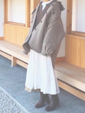 「LOWRYS FARM（ローリーズファーム）のストレッチヒールブーツ　851418（ブーツ）」を使った、minaさん（レディース・160cm）の冬コーディネート