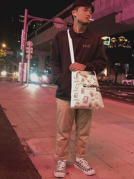 「HUF（ハフ）のアイテム（ナイロンジャケット）」を使った、Gary さん（メンズ・165cm）の冬コーディネート