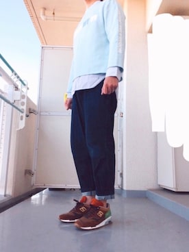 「ノーカラーシャツ」｜「アイテム（スウェット）」を使った、全身ユニクロおじさんさん（メンズ・177cm）の春コーディネート