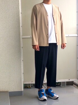 「ラブアンドピース2020」｜「アイテム（ノーカラージャケット）」を使った、全身ユニクロおじさんさん（メンズ・177cm）の秋コーディネート