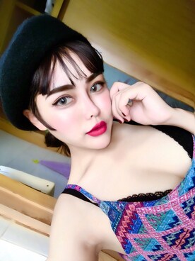 「アイテム（タンクトップ、ブルー系）」を使った、宫下梁さん（レディース・162cm）の夏コーディネート