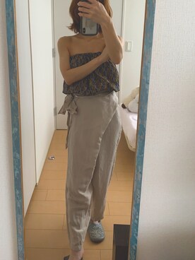 「アイテム（チューブトップ、ブルー系）」を使った、たぬきさん（レディース・153cm）の夏コーディネート