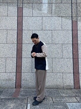 「UNITED TOKYO（ユナイテッドトウキョウ）のオーバーサイズドッキングT（Tシャツ/カットソー、ブラック系）」を使った、soutamiyamoto1998さん（メンズ・165cm）の冬コーディネート