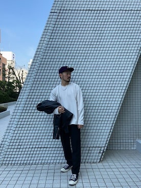 「UNITED TOKYO（ユナイテッドトウキョウ）のダブルフェイスオーバーサイズカットソー/ビッグシルエット（Tシャツ/カットソー、ホワイト系）」を使った、soutamiyamoto1998さん（メンズ・165cm）の冬コーディネート