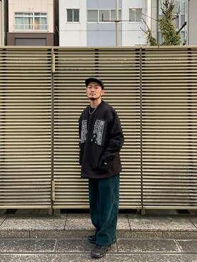 「UNITED TOKYO（ユナイテッドトウキョウ）のバンダナコンビプルオーバー（Tシャツ/カットソー、ブラック系）」を使った、soutamiyamoto1998さん（メンズ・165cm）の春コーディネート