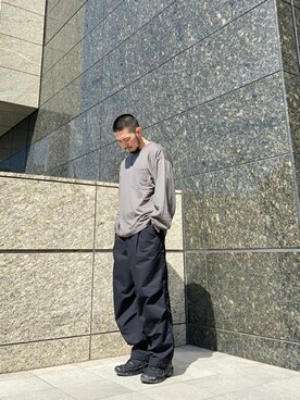 「UNITED TOKYO（ユナイテッドトウキョウ）のウールオーバーサイズカットソー（Tシャツ/カットソー、グリーン系）」を使った、soutamiyamoto1998さん（メンズ・165cm）の春コーディネート