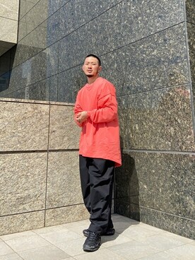 「UNITED TOKYO（ユナイテッドトウキョウ）のステップバックオーバーサイズロンT（Tシャツ/カットソー、ピンク系）」を使った、soutamiyamoto1998さん（メンズ・165cm）の春コーディネート