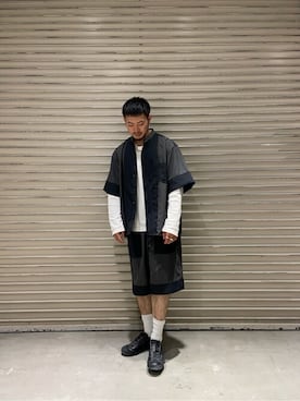 「UNITED TOKYO（ユナイテッドトウキョウ）のreverse ショートスリーブシャツ（シャツ/ブラウス、ブラック系）」を使った、soutamiyamoto1998さん（メンズ・165cm）の夏コーディネート