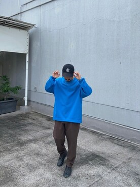 「UNITED TOKYO（ユナイテッドトウキョウ）のギザコットン コクーンT（Tシャツ/カットソー、ブルー系）」を使った、soutamiyamoto1998さん（メンズ・165cm）の秋コーディネート