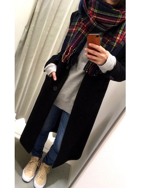 「ドラフトアングリッド」｜「アイテム（チェスターコート）」を使った、ashley joyさん（レディース・155cm）の冬コーディネート