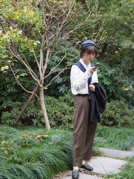 「基础款」｜「アイテム（スラックス）」を使った、一颗柚子_Silviaさん（レディース・162cm）の秋コーディネート