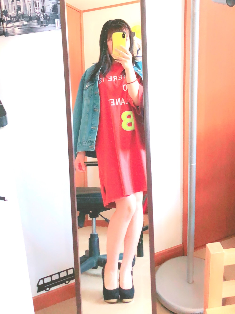 「低身長、H&M、Avail、ヒール、高校生、カジュアル、夏コーデ、日差しよけ」｜「H&Mのアイテム（ワンピース、オレンジ系）」を使った、ナツさん（レディース・149cm）の春コーディネートの1枚目の写真