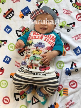 「Moujonjon（ムージョンジョン）のアイテム（レッグウェア）」を使った、はるさん（キッズ・70cm）の春コーディネート