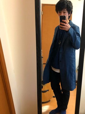 「COACH」｜「アイテム（チェスターコート）」を使った、まゆげりーたさん（メンズ・165cm）の冬コーディネート