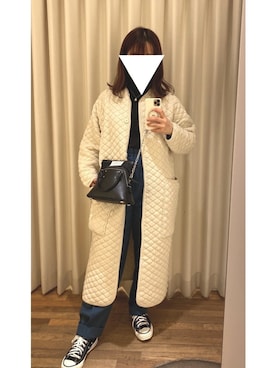 「アイテム（チェスターコート、ホワイト系）」を使った、sさん（レディース・155cm）の冬コーディネート