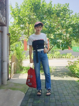 「Ungrid（アングリッド）のアイテム（チューブトップ）」を使った、初九さん（レディース・155cm）の夏コーディネート